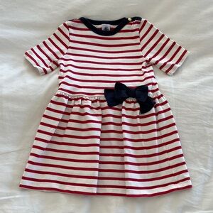 Petit Bateau Red and White Striped Dress with Navy Bow